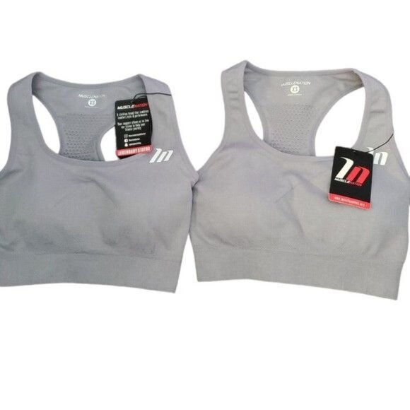 NWT Set of 2 Muscle Nation Sports Bra Both Size XS Grey Running Workout - Picture 1 of 6
